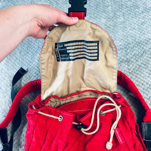 RARE 90s Vintage Kipling Oversized Large Logo Red Backpack Traveling Retro - Picture 6 of 8